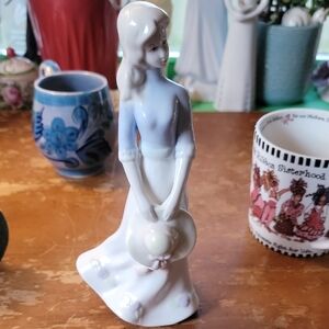 Elegant Porcelain Lady Figurine - White and Blue